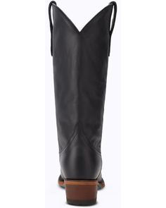 Leather upper. Snip toe. Pull-on style with pull tabs. 1.5" western heel. 13" shaft height. Solid black design with no stitching. Womens Cowgirl Boots, Emma Jane, The Lane, Heel Caps, Rubber Heels, Boots For Sale, Cowgirl Boots, Boot Shop, Black Design