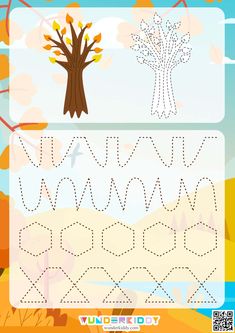 an autumn tree worksheet for kids to practice handwriting and color the letters in