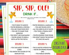 this is an image of a drink list for sip sips or die drinking it