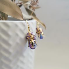 Small Purple Blue Drop Earrings Teardrop Dangle Earrings - Etsy Purple Drop Earrings, Blue Drop Earrings, Earrings Teardrop, Earrings Wire, Teardrop Dangle Earrings, Jewelry Christmas, Etsy Earrings Dangle, Wrapped Jewelry, Christmas Gifts For Women