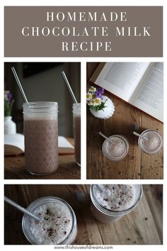 homemade chocolate milkshake recipe with text overlay