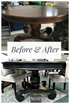 before and after photos of a dining room table