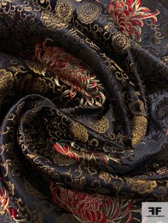 Red Gold Color Scheme, Red Gold Black Aesthetic, Traditional Japanese Fabric Patterns, Red Black And Gold Aesthetic, Elegant Black Jacquard Fabric, Traditional Black Festive Fabric, Traditional Black Fabric For Festive Occasions, Black Festive Fabric, Black And Gold Aesthetic Fashion