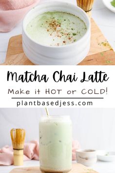 View on a hot and cold matcha chai latte. Chai Matcha Latte, Matcha Powder Recipes, Match Recipes, Chai Matcha, Chai Latte Recipe, Tea Latte Recipe