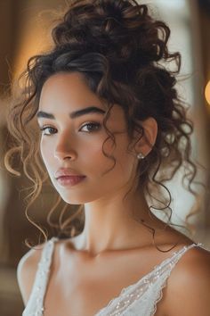 Modern Blowout Hair, Curly Updo Wedding Hair, Sideswept Wedding Hair, Curly Hair Bride, Curly Bridal Hair, Curly Wedding Hair, Prom Updos, Hairdos For Curly Hair, Hair Up Styles