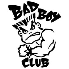 the bad boy club logo is shown in black and white, with an angry man's face