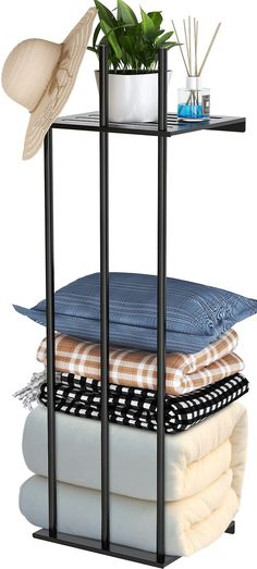 PRICES MAY VARY. ✔STURDY & STRONG - Blanket Holder is high quality metal material and adapt powder spraying technology,. NO BEND, RUST, or TARNISH!! It makes the Blanket Rack good quality with high hardness, sturdy and strong bearing force that can be used for a long time. ✔MULTIFUNCTIONAL USE - The blanket rack can store quilts, blanket towels, clothes, etc. on the lower layer, the upper layer can be placed some potted plants and aromatherapy, and the above 3pcs poles also can hang hats, bags, Blanket Display Ideas, Blanket Storage Living Room, Ladder Blanket, Wall Blanket, Blanket Holder, Living Room Blanket, Blanket Rack, Shelf For Living Room, Blanket On Wall