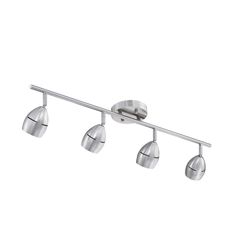 three light track fixture with chrome finish and dimmers on an isolated white background