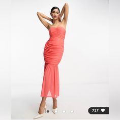 This Beautiful Ruched Design, Bandeau Style Dress Has A Beautiful Coral Color. It Hugs Your Body Perfectly. I Ordered This A Size Too Small So Ordered My Correct Size. I Wore It To A Wedding In Guatemala (Last Picture) And I Got So Many Compliments. It Has Zip-Back Fastening. Stretch Strapless Ruched Dress For Prom, Stretch Ruched Strapless Dress For Prom, Pink Ruched Bandeau Strapless Dress, Bandeau Ruched Dress For Prom, Coral Color, Style Dress, Guatemala, A Wedding, Strapless Dress