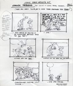 the storyboard for walt's classic mickey mouse cartoon character sheet, with instructions