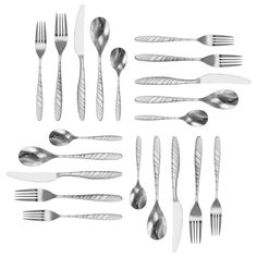 a set of forks and spoons on a white background