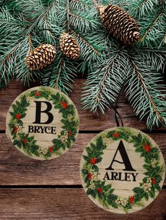 Christmas Personalized Ornament Handmade INITIAL AND NAME WREATH Large Round Wooden Sublimation Large Holiday Tree Decoration GIFT Crafters Delight {{ JAMsCraftCloset }} Name Wreath, Holiday Tree Decorations, My Pleasure, Handmade Christmas Ornaments, Personalized Ornaments, Handmade Ornaments, Holiday Tree, Tree Decoration, Handmade Wooden