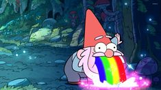 a cartoon character with a rainbow in his hand