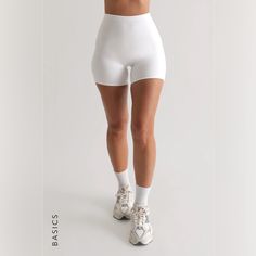 Nwt Size Xs Super Comfy And Flattering Sold Out Online I Ship Within One Business Day<3 Athleisure Fits, White Biker Shorts, 2020s Fashion, Lululemon Biker Shorts, White Bike, White Spandex, Biker Shorts Outfit, My Outfit, Spandex Shorts