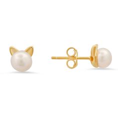 Gold Kitty Cat Pearl Stud Earrings | Kylie Harper | Wolf & Badger April Birthstone Jewelry, March Birthstone Jewelry, Sterling Silver Cat, Gold Jewelry Earrings, Forever Jewelry, Gifts For New Mums, Pearl Jewellery Earrings, Evil Eye Jewelry, Eye Jewelry