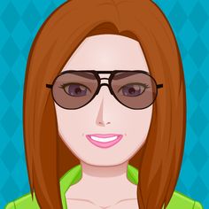 a woman with red hair and glasses is shown in this digital drawing style illustration by person