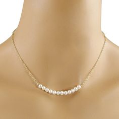 This pretty and dainty pearl necklace is made with twelve small 3mm pearls and 14k gold filled chain with a 14k gold filled lobster clasp.  This simple but elegant necklace is so versatile that it can be worn with the most casual to most formal of outfits. The necklace is available in four necklace lengths.  Please choose the length you need from the drop-down menu. The necklace will arrive in an attractive gift box. Pearl Gold Chain, Small Pearl Necklace, Dainty Pearl Necklace, Elegant Necklace, Moonstone Earrings, Long Pendant Necklace, Elegant Necklaces, Gold Chain Necklace, Gold Filled Chain