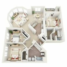 the floor plan for a two bedroom apartment with an attached kitchen and living room area