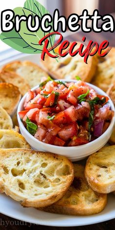 a white plate topped with bread and salsa