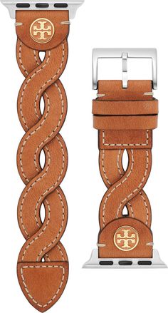 Tory Burch Braided Leather Apple Watch® Strap | Nordstrom Tory Burch Watch, Apple Watch Bands Women, Womens Designer Watches, Apple Watch Leather Strap, Apple Watch Bracelets, Leather Apple Watch Band, Womens Luggage, Leather Apple Watch, Apple Watch Bands Leather