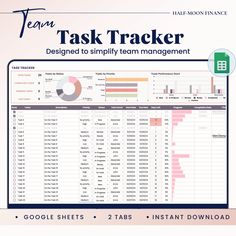 a screenshot of a task tracker with the text team task tracker designed to simily team management