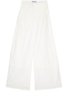 off-white cotton interlock twill weave high waist concealed fly and button fastening belt loops drop crotch two side slit pockets two rear patch pockets wide leg Trousers White, Yoko London, City Dress, Twill Weave, Bell Bottom Pants, Summer Beach Wear, Lady Dior, Bell Bottoms, Jacket Tops