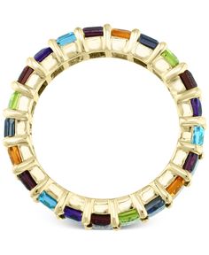 Effy brings you chic and colorful gemstones on this stunning emerald-cut eternity band. Gemstones include amethyst, blue topaz, citrine, rhodolite garnet, rhodolite and iolite. Modern Yellow Gold Round Gemstones, Multicolor Round Gemstones With Prong Setting, Multicolor 14k Gold Gemstones, Multicolor Emerald Cut Multi-stone Rings, Yellow Gold Multi-stone Gemstones, Yellow Gold Multi-stone Gemstones Round Cut, 22k Gold Multi-stone Multicolor Jewelry, Luxury Multicolor Multi-stone Gemstones, Emerald Cut Eternity Band