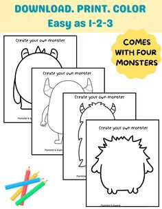 printable monster coloring pages for kids to color with the text,'create your own monster