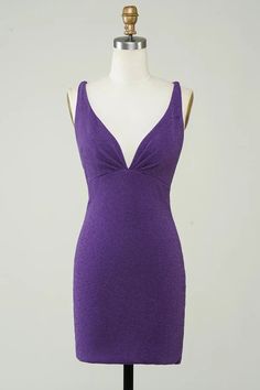 Dark Purple Tight Short Homecoming Dress With Criss Cross Back – Weitese Dress Evening Dresses Cocktail, Short Homecoming Dress, Purple Shorts, Shorts With Tights, Wedding Bridesmaid Dresses, Homecoming Dress, Cocktail Dress Party, Dark Purple, Deep V Neck