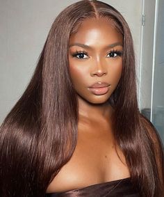 Dark Brown Straight Human Hair 13×4 HD Lace Front Wigs Hair Color Dark Chocolate, Lace Front Straight, Brazilian Straight Human Hair, Dark Chocolate Brown, Colored Wigs, Color Chocolate, Brown Wig, Fall Hair Color, Straight Human Hair