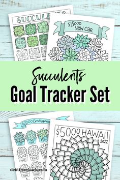 the printable goal tracker set with flowers and succulents