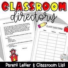 classroom directory for parents and teachers with an image of the teacher's name on it