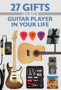 the guitar player's gift guide is on display