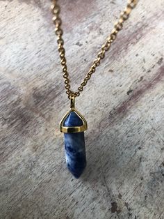 Beautiful  & elegant natural crystal necklace. Sodalite- brings emotional balance, enhances self esteem and self love. All crystals slightly different, since in nature you cant find two identical. Please see in the pictures that are posted. Length of chain 20 inch, golden colour.  Need a different length just write it to me in the "message to the seller" box of the order form. **LIMITED SUPPLY** All of our jewelry comes wrapped and ready for gift giving! To see more, please visit my shop at http Mineral Necklace, Crystal Protection, Sodalite Jewelry, Sodalite Necklace, Golden Colour, Chakra Necklace, Protection Stones, Emotional Balance, Order Form