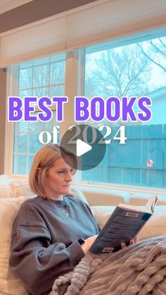 a woman sitting on a couch reading a book with the words best books of 2012