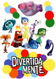 the movie poster for diverta mente with many different cartoon characters and colors on it