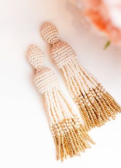 Ivory gold ombre beaded Earrings tassel Oscar Style Women earrings Silver Stud earrings Beadwork jew Oscar Style, Earrings Tassel, Gold Ombre, Oscar Fashion, Womens Earrings Studs, Women Earrings, Bead Work Jewelry, Beaded Drop Earrings, Work Jewelry