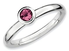 Stackable Expressions Sterling Silver Low 4mm Round Pink Tourmaline Stackable Ring - QSK505T5