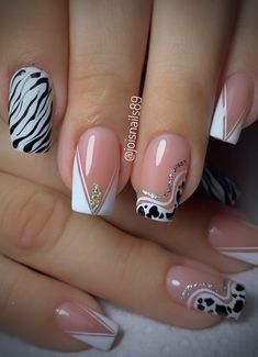 Gel Nails Shape, Pink Tip Nails, Elegant Touch Nails, Animal Print Nails Art, Long Nail Art, Art Deco Nails, Rose Nail Art, Diy Acrylic Nails, Nail Art For Beginners