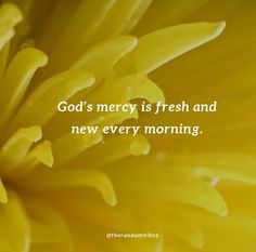 a yellow flower with the words god's mercy is fresh and new every morning