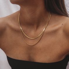 Subtle Jewelry, Easy Necklace, Herringbone Necklace, Layered Necklace Set, Neck Jewellery, Waterproof Jewelry, Gold Necklace Layered, Layered Jewelry, Rope Necklace