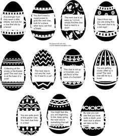 black and white easter eggs with different sayings