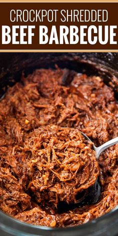 crockpot shredded beef barbecue recipe in a slow cooker with the text overlay