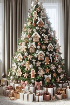 a christmas tree decorated with gingerbread cookies