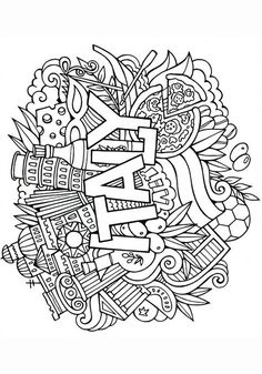 the word art is surrounded by doodles and letters