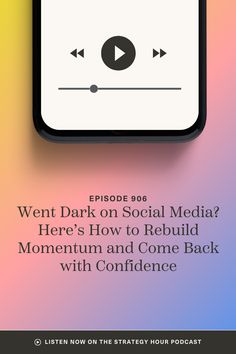 a square button with the words, we're dark on social media here's how to rebuil momentum and come back with confidence