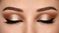 Browns And Gold Eye Makeup, Makeup Ideas For Rust Dress, Goldish Eye Makeup, Eyeshadow Looks Browns, Bridal Makeup Gold Smokey Eye, Champagne Gold Makeup Look, Gold Makeup Looks Wedding, Wedding Makeup Halo Eye, Formal Makeup For Gold Dress