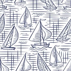 Lakeview Sailing Wallpaper 1 Navy Wallpaper, Raspberry Creek Fabrics Sailing Wallpaper, 1950s Wallpaper, Boat Icon, Classic Sailing, Helvetica Neue, Line Work, Sail Boat, Water Waves, Lake View