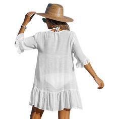 Whether your on the beach or relaxing poolside, you'll be extra stylish in this Women's CUPSHE Ruffled Swim Cover-Up Dress.Click on this WOMEN'S GUIDE to find the perfect fit and more! Whether your on the beach or relaxing poolside, you'll be extra stylish in this Women's CUPSHE Ruffled Swim Cover-Up Dress.Click on this WOMEN'S GUIDE to find the perfect fit and more! FEATURES V-neck Short flared sleeves Button closure Ruffled hem Midi lengthFABRIC & CARE Rayon, polyester Hand wash Imported Size: Chic Cover-up For Resort Season Vacation, Spring Beachwear Swim Dress For Beach Cover-up, Casual Dresses For Beach Party During Resort Season, Spring V-neck Swim Dress For Beach Cover-up, White Flowy Cover-up For Vacation, Beachy Cover-up With Upf 50+ For Summer, Lightweight Swimwear For Summer Beach Cover-up, Summer V-neck Poolside Cover-up, Beachy V-neck Swim Dress For Beach Season