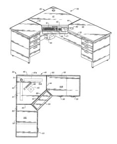 an office desk with drawers and cabinets